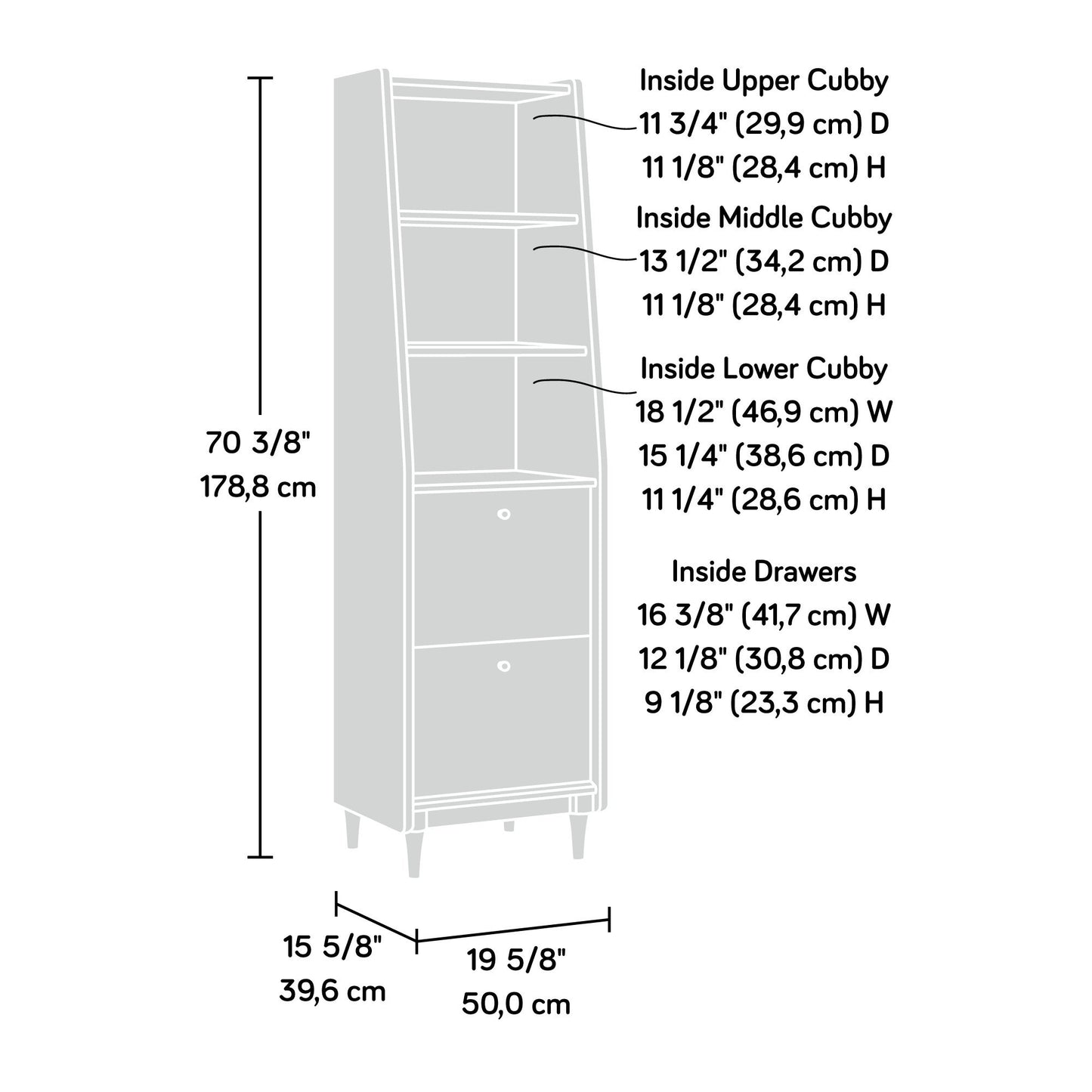 Sauder Harvey Park Narrow Bookcase in Grand Walnut Finish with File Drawers - WoodArtSupply