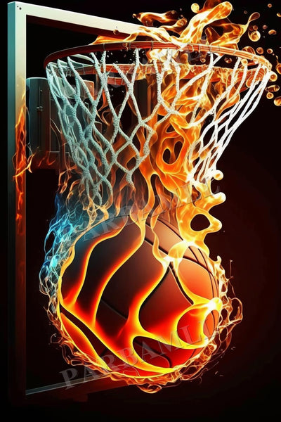 8X12Inch Diamond Painting Kits, Flaming Victory Basketball Diamond Painting 5D Digital Painting Art Decorations, Adult Children Family Interactive DIY, for Wall Decor Culb Decor Gifts