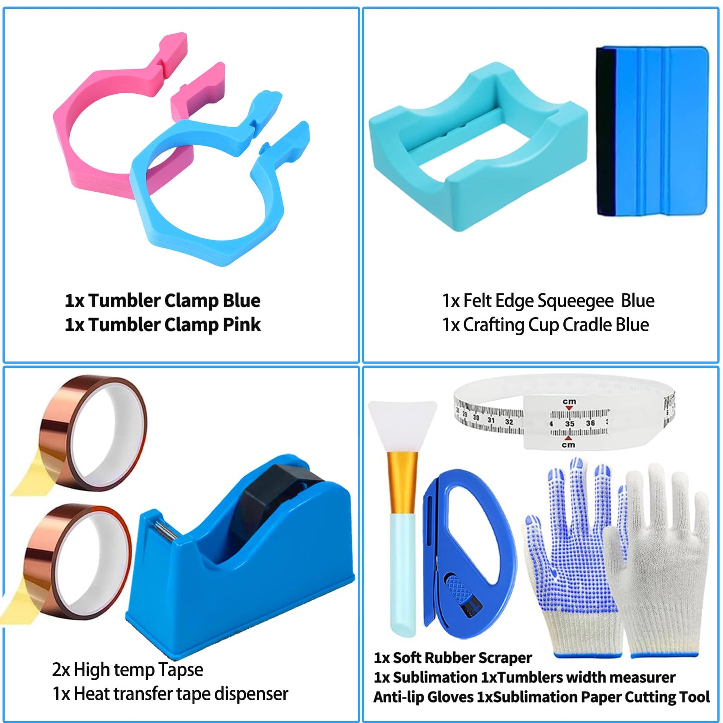 XEUZK Sublimation Blanks Tumbler Clamp Tool Blue Kits for 20 Oz Sublimation Blanks, Heat Resistant Gloves, Heat Tape Sublimation, Heat Tape Dispenser Sublimation Kit, Tumbler Clamp Clamp Blue&Pink.