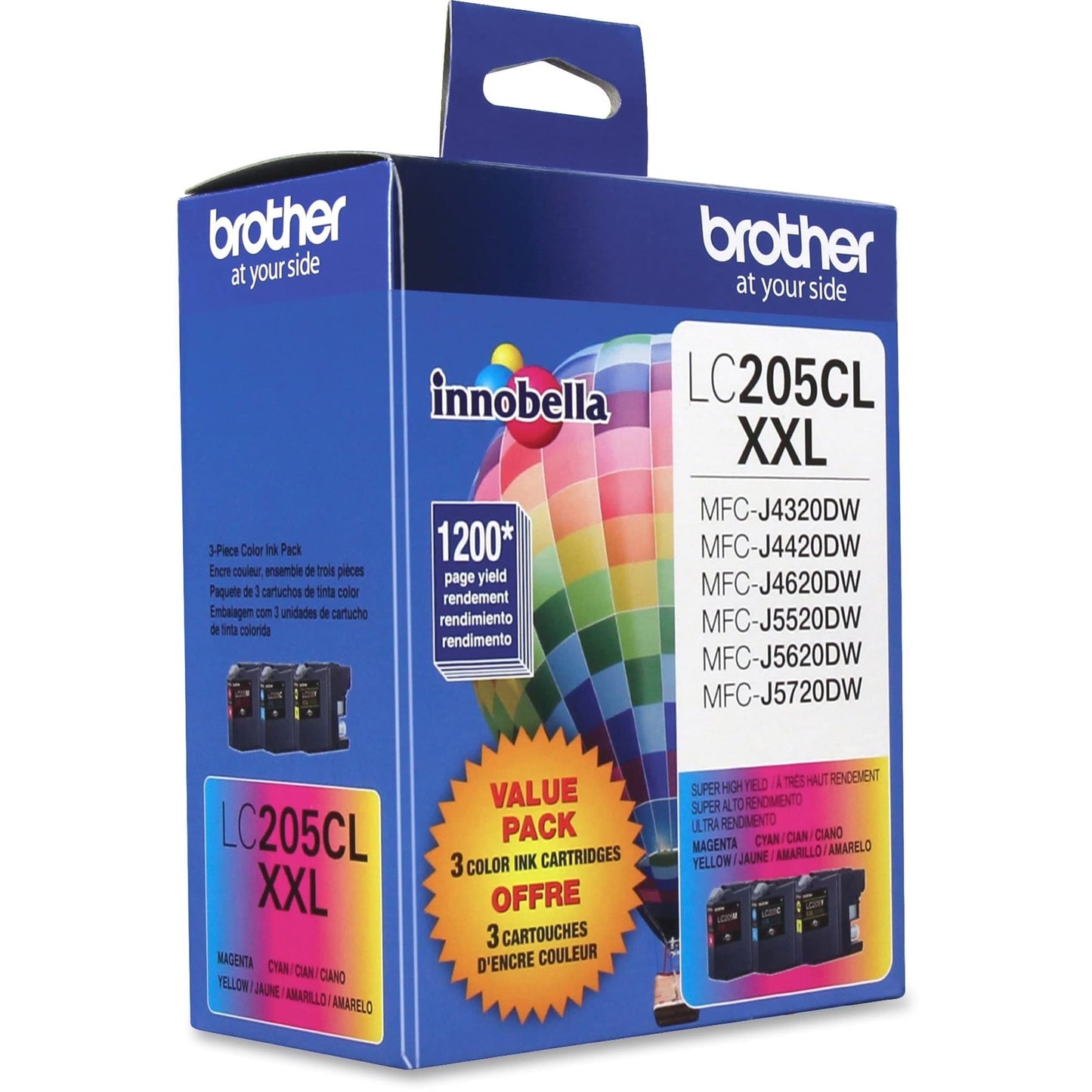 Brother Genuine Super High Yield Color Ink Cartridge, LC2053PKS, Replacement Color Ink Three Pack, Includes 1 Cartridge Each of Cyan, Magenta & Yellow, Page Yield Up To 1200 Pages/Cartridge, LC205