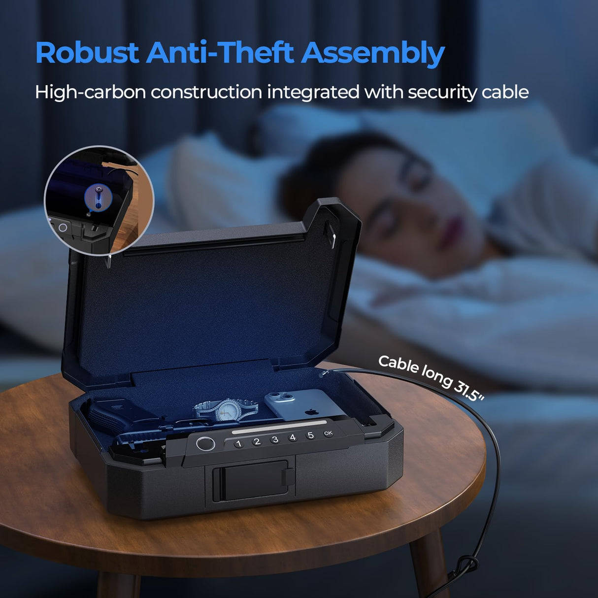 ONNAIS Biometric Gun Pistol Safe - Iron MAX Quick Access Fingerprint Gun Safe for Handgun with USB-C Charging, Extra-Large Pistol Case with Interior Light, Handgun Safe for Nightstand Beside and Car ONNAIS