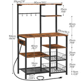 HOOBRO Bakers Rack with Power Outlet and LED Light, 6-Tier Microwave Stand with Wire Baskets, Coffee Bar Station, Kitchen Utility Storage Shelf with 4 Hooks, Rustic Brown and Black BF64UDHB01 HOOBRO
