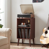 Lerliuo Record Player Stand with Charging Station, Walnut Turntable Stand Holds up to 160 Albums, Mid-Century Vinyl Storage Cabinet Table with Wood Legs, Record Holder Dispaly Shelf for Living Room Lerliuo