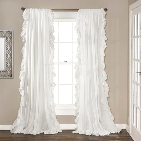 Lush Decor Reyna Ruffle Window Curtain Panel Set, Pair, 54" W x 84" L, White - Flowy Curtain Set - Romantic Ruffle Curtains for Bedroom, Living room, or Dining Room - Farmhouse & Cottage Home Decor Lush Decor