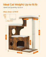 Feandrea 33.9-Inch Cat Tower, Medium Cat Tree with 3 Beds and Cave, Cat Condo Made of MDF with Wood Veneer, Sisal Post and Washable Faux Fur, Vintage, Rustic Brown and White UPCT70HW Feandrea