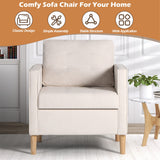 STHOUYN Mid Century Modern Home Office Upholstered Fabric Accent Chairs Set of 2 with Arms Reading Chair Club Chair, Living Room Bedroom Office, White (2, White) STHOUYN