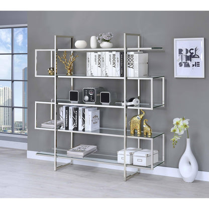 Coaster Home Furnishings Contemporary Zig Zag Chrome Bookcase with Clear Glass Shelves - WoodArtSupply