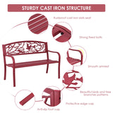 Giantex 50”Outdoor Bench with Cast Iron Backrest & Ergonomic Armrest,600 lbs Steel Metal Frame, Garden Bench for Park Front Porch Patio Lawn Backyard Balcony Path Entryway Deck, Red Bird Pattern Giantex