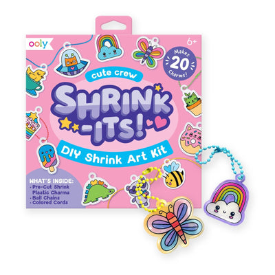 Ooly Shrink-Its 28 PC DIY Shrinking Art Kit That Creates Charms and Tags, Includes 20 Plastic Pre Cut Charms and More, No Mess Art for Kids, DIY Creative Activity, Ideal Party Favor - Cute Crew