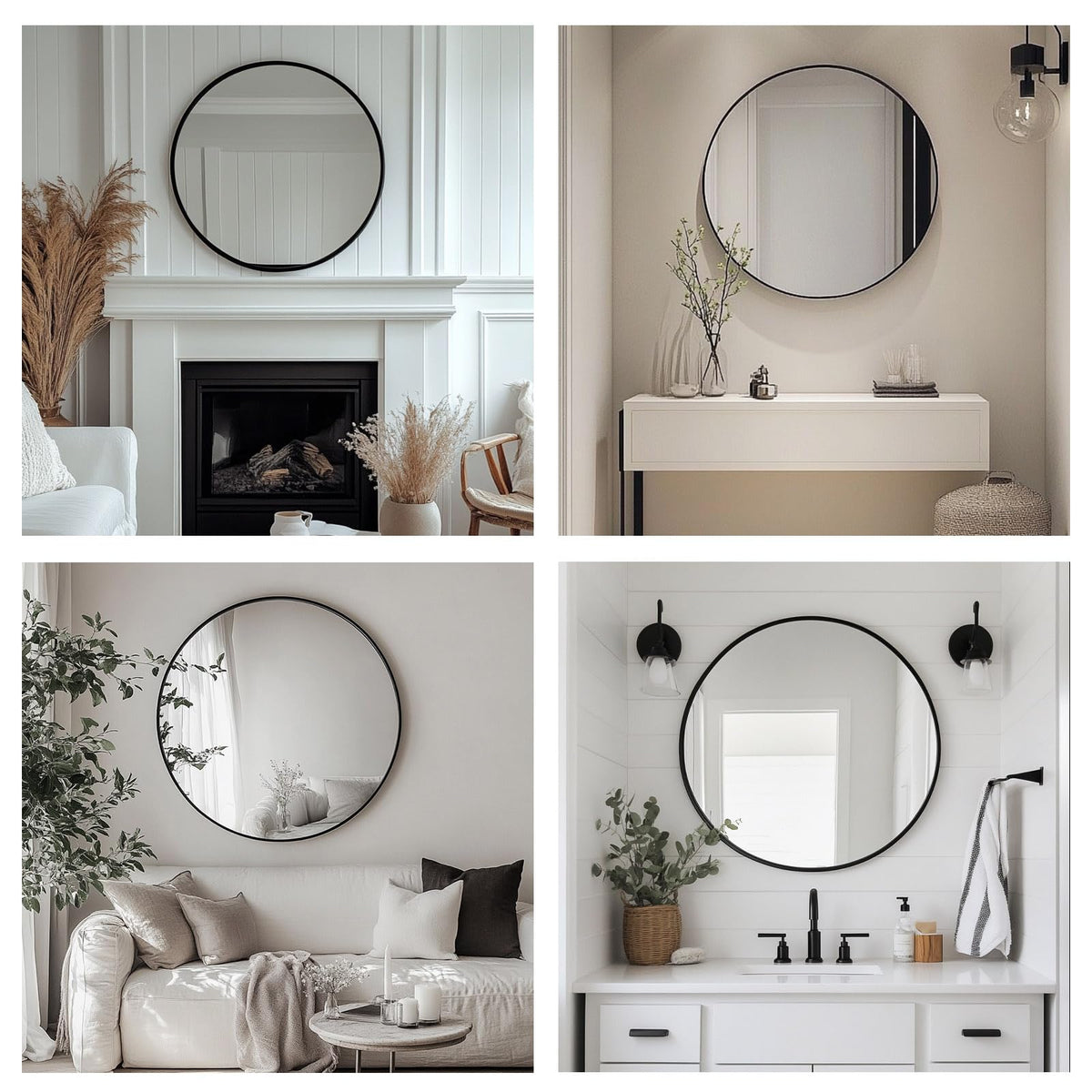 Round Mirror, Black Round Mirror 24 inch, Round Wall Mirror Metal Frame, Round Bathroom Mirror, Circle Mirrors for Wall, Living Room, Bedroom, Vanity, Entryway, Hallway. Oruii
