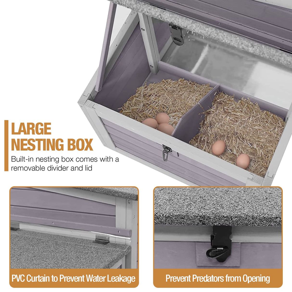 Chicken Coop Outdoor Wooden Hen House with Nesting Box Poultry Cage with 2 Perches,2 Large Front Doors GUTINNEEN