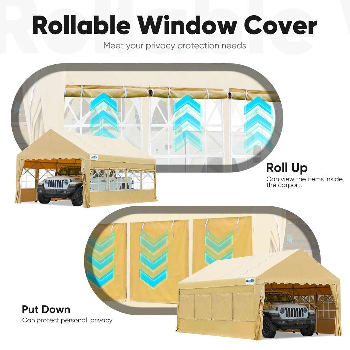 Quictent 13'X20' Retractable Party Tent with Wheels Movable Heavy Duty Carport Garage with Transparent Windows and Curtains Quictent