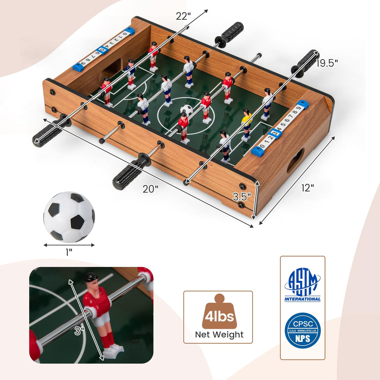 GYMAX Foosball Table, 20” Tabletop Mini Soccer Game with 2 Footballs & Score Keeper, Portable Arcade Game Table Set for Kids Adult Family Night, Game Room, Party GYMAX