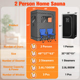 IvyBess 2 Person Sauna for Home, 1 or 2 Person Portable Steam Sauna with 2 1000W Sauna Steamers, 2 Floding Chairs, 9 Levels Adjustable, 99 Minutes Timer, Steamer Included (Grey) IvyBess