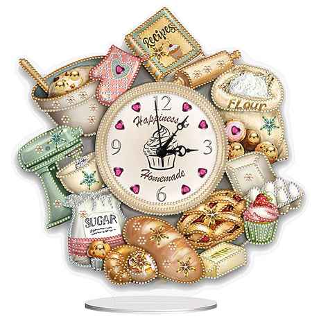 5D Diamond Drill Art DIY Acrylic Special Shaped Bread Food 5D Diamond Art Clock Art Craft for Home Decoration,Creative Gift WoodArtSupply