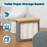 ROSOS Toilet Paper Basket, Toilet Paper Storage with Lid for 12 Rolls, Bathroom Storage Organizer with Bamboo Lid, Grey ROSOS