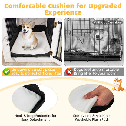 PETSITE Furniture Style Dog Crate, Decorative Dog Kennel End Table with USB & Wireless Charging Station, Storage Drawer, Indoor Dog House for Small Dogs (Marble White) - WoodArtSupply