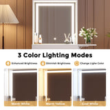 Rubikliss White Vanity with Lighted Mirror, Makeup Vanity Desk with Chair, Rattan Cabinet, 2 Drawers, 3 Lighting Modes Brightness Adjustable Small Space Saving Vanity Desk Makeup Table for Women Girls Rubikliss