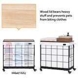 Laundry Hamper with Heavy Duty Caster Wheels; 3 Sections Clothes Hamper with Lid; 132L Laundry Basket with Removable Liner Bag; Laundry Sorter with Metal Handle (White) Hermina