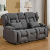 IPKIG 67" RV Loveseat Double Recliner Sofa with FILP Back Console, Storage Drawer, Side Pockets, Lychee Pattern Tech Fabric Manual Reclining Chair Home Theater Seating (Grey) IPKIG