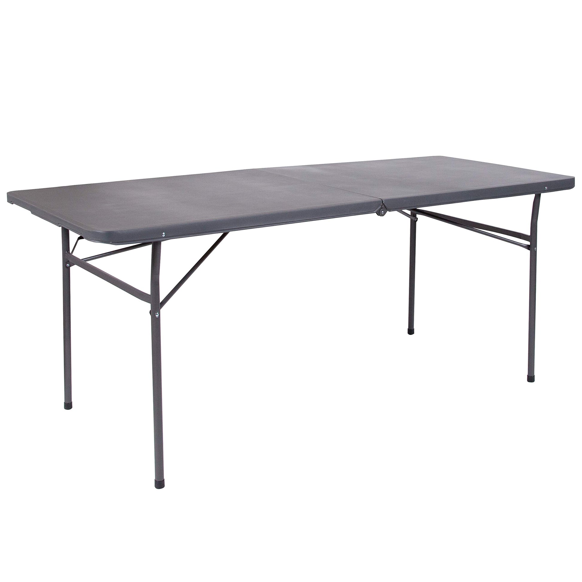 Flash Furniture 6' Rectangular Plastic Folding Event Table with Carrying Handle, Bi-Fold Portable Banquet Table for Indoor/Outdoor Events, Dark Gray - WoodArtSupply