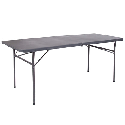 Flash Furniture 6' Rectangular Plastic Folding Event Table with Carrying Handle, Bi-Fold Portable Banquet Table for Indoor/Outdoor Events, Dark Gray - WoodArtSupply