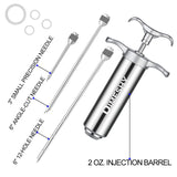 Heavy duty 304 Stainless Steel Meat Injector Kit with 2-oz Large Capacity Barrel with 3 commercial Marinade Needles DIMESHY