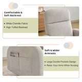 AEMEIOS Nursery Swivel Rocker Recliner, Manual Nursering Glider Recliner, Chenille Swivel Rocking Nursery Recliners with Double Pockets for Living Room, Camel AEMEIOS