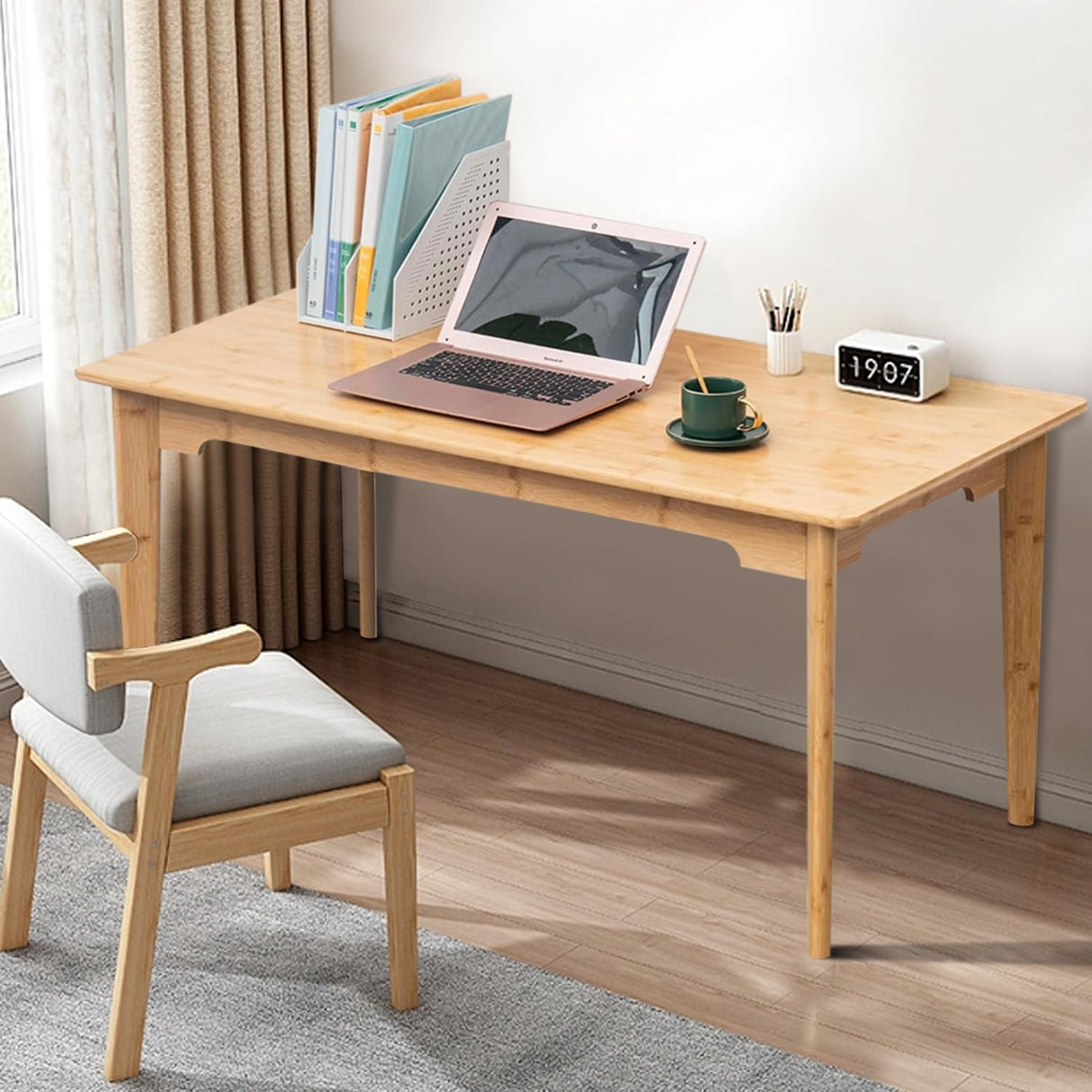Maydear 47" Bamboo Writing Desk Multipurpose Table, Modern Simple Computer Desk Dining Table for Bedroom, Living Room, Home and Office, Kitchen Maydear