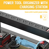 Drill Holder Wall Mount with 8-Outlet Charging Station, 190lbs Load 4 Layers Carbon Steel Heavy Duty Power Tool Organizer Wall Mount for Garage & Workshop, 4 Drill Holders, Modular Pegboard Rack OKKMAX