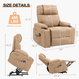 Power Lift Recliner Chair for Elderly, Electric Stand Assist Reclining Chair with Massage and Heat Function, Leather Living Room Furniture, Comfy Single Sofa with Cup Holders, Side Pockets, Brown BRTHORY
