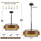 19.7 inch Farmhouse Chandeliers for Dining Room, 5-Light Rustic Large Round Black Chandelier Metal Wood Texture Interior Hanging Lighting for Entryway Kitchen Island Foyer Bedroom Living Room Corlaceling