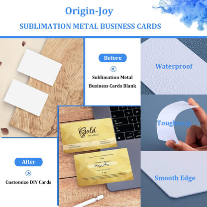 Origin-Joy 25 PCS Sublimation Metal Business Cards, 3.4 x 2.1 Inch Aluminum Printable Business Card Blanks for Custom Color Print (0.45 mm)