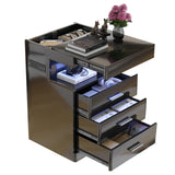 Treocho Led Nightstand with Hidden Space, Modern Night Stand with Charging Station, 3 Drawer Smart Nightstand with Glossy Finish, Tall Bedside Table with RGB Lights for Bedroom, Black Treocho