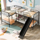 L Shape Bunk Bed for 4,Metal Quad Bunk Beds with Slide and Built In Ladder,4 Beds in 1 Twin Size Metal Bunk Bedframe with Full Length Guardrail Corner Bunk Bed for s Teens Boys Girls,Black TRIPLE TREE