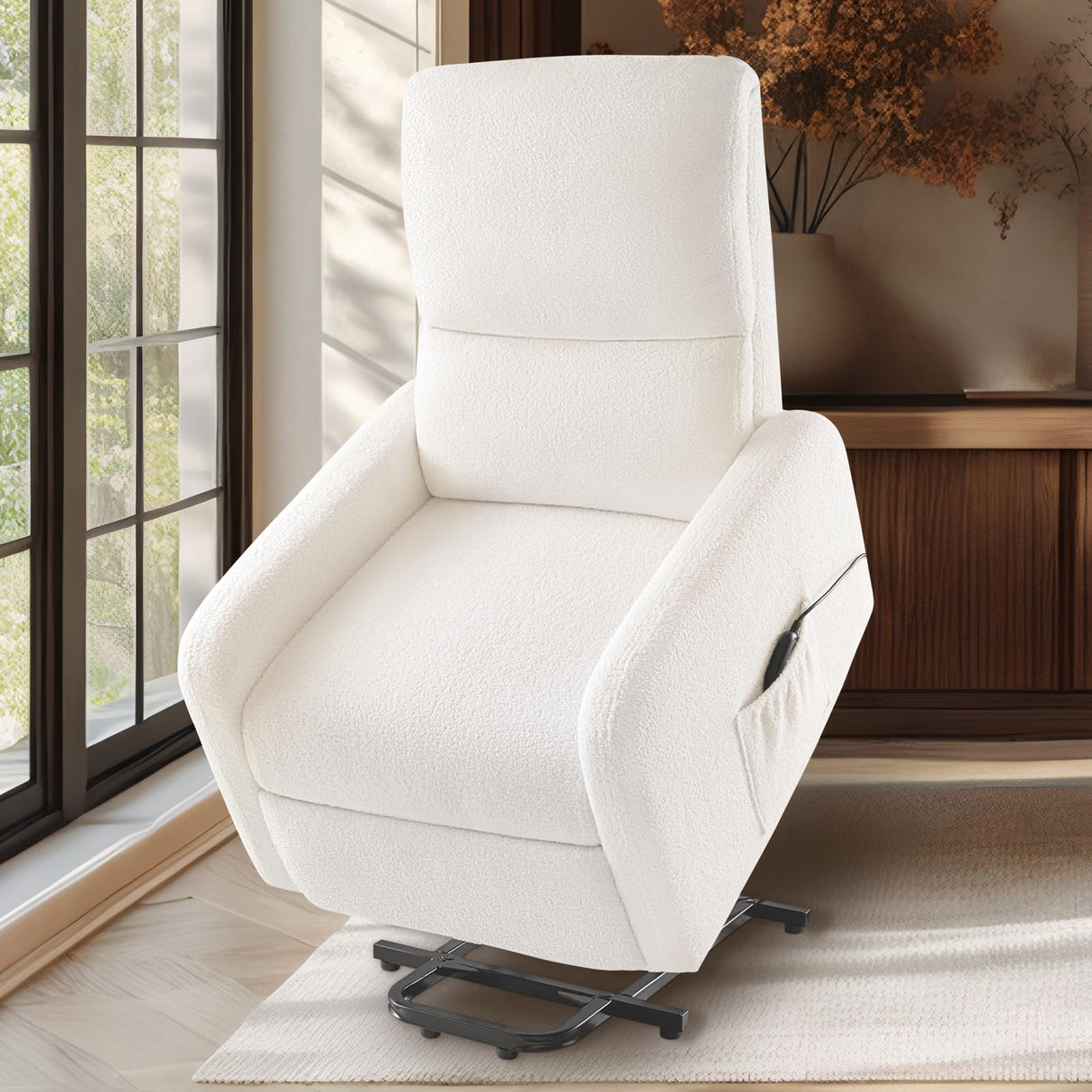 Jocisland Power Lift Recliner Chairs for Adults, Small Electric Recliners with High Back & Side Pocket for Nursery Living Room Bedroom, Comfy Upholstered Modern Nursing Single Sofa, Teddy White Jocisland