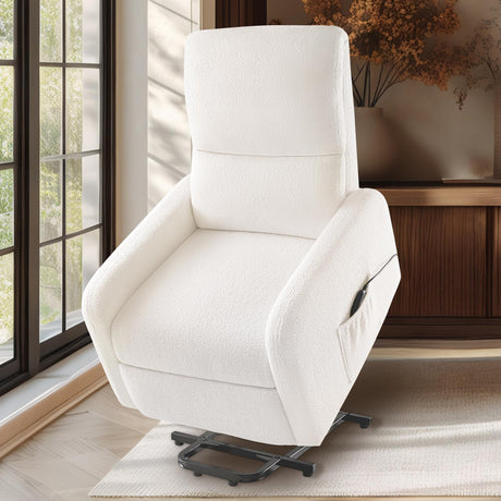 Jocisland Power Lift Recliner Chairs for Adults, Small Electric Recliners with High Back & Side Pocket for Nursery Living Room Bedroom, Comfy Upholstered Modern Nursing Single Sofa, Teddy White Jocisland