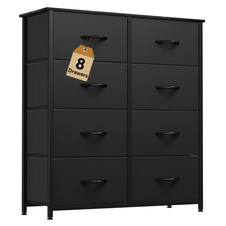 DWVO Fabric Dresser for Room, Tall Storage 8 Drawers, Black Dresser & Chest of Drawers, Storage Drawer Organizer for Closet, Living Room DWVO