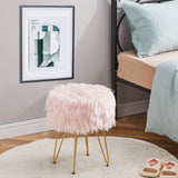 Mxfurhawa Faux Fur Storage Ottoman Round Furry Vanity Stool Marble Grain Tray Coffee Table Compact Footrest Stool with 4 Metal Legs Soft Makeup Seat Foot Stools for Living Room Bedroom Entryway Pink Mxfurhawa