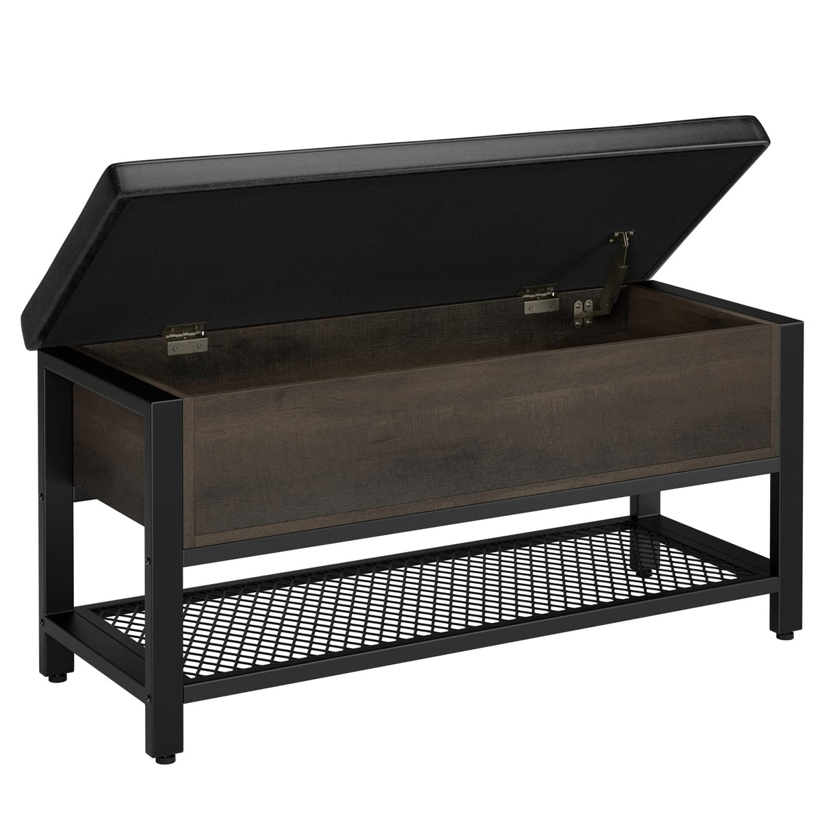 HOSTACK Storage Bench, Entryway Shoe Bench with Flip-Open Storage Box, End of Bed Ottoman Bench with Storage Shelf and Padded Seat for Bedroom, Hallway, Dark Brown HOSTACK