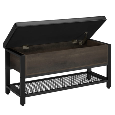 HOSTACK Storage Bench, Entryway Shoe Bench with Flip-Open Storage Box, End of Bed Ottoman Bench with Storage Shelf and Padded Seat for Bedroom, Hallway, Dark Brown HOSTACK