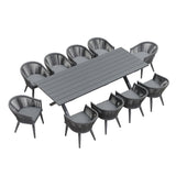 PURPLE LEAF 11 Pieces Outdoor Dining Set with Patio Aluminium Dining Table and Wicker Rattan Chairs Modern Furniture Cushions Sets for Backyard Indoor Decor Kitchen Grey PURPLE LEAF