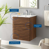 Modway Render 18" Wall-Mount Bathroom Vanity in Walnut White Modway