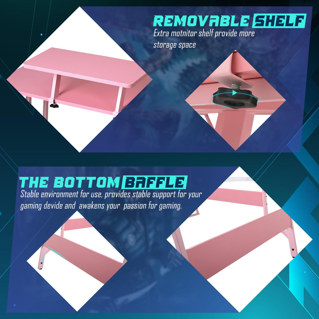 L Shaped Gaming Desk Computer Corner Desk PC Gaming Desk Table with Large Monitor Riser Stand for Home Office Sturdy Writing Workstation,Pink Dopinmin