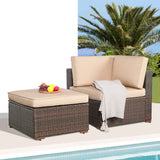 Patiorama 2-Piece Patio Furniture Sofa Set, Outdoor Sectional Sofa, All-Weather Brown PE Wicker Rattan Conversation Set, Outdoor Loveseat, Patio Seating for Balcony Garden Pool (Beige Cushion) Patiorama