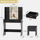 Vanity Desk with LED Lights Mirror & Power Outlet, Small Makeup Vanity Table Set with Storage Drawers & Chair, 3 Lighting Modes & Adjustable Brightness, Dressing Table for Women Girls Bedroom, Black Xixini