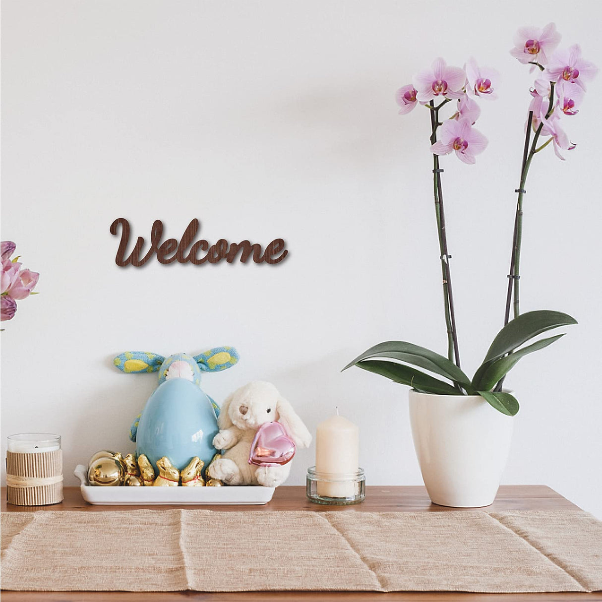 CREATCABIN Cutout Welcome Sign Wooden Wall Art Decor Wood Word Sculpture Signs Rustic Farmhouse For Housewarming Home Front Door Entryway Wall Decoration, Brown, 11.9 x 3.2inch CREATCABIN