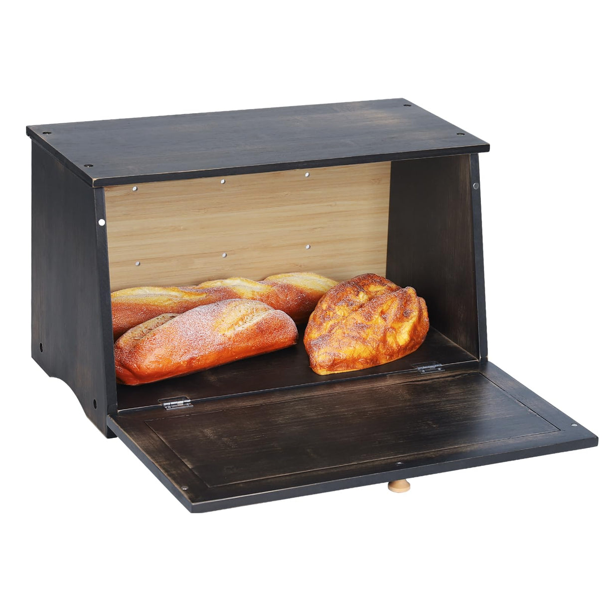 HOMEKOKO Large Wood Bread Box for Kitchen Counter, Retro Design Single Layer Bamboo Large Capacity Food Storage Bin (Vintage Black) HOMEKOKO