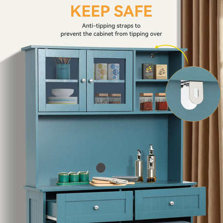 LOUVIXA Kitchen Pantry Storage Cabinet, Microwave Cabinet with Tilt Out Trash Cabinet,Tall Pantry Cabinet Cupboard, Freestanding Kitchen Hutch (Lake Blue) LOUVIXA