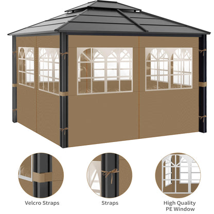 Gazebo Privacy Curtains 10' x 12' with PVC Windows, 4-Panels Side Wall with Zipper Universal Replacement for Patio, Outdoor Canopy, Garden and Backyard